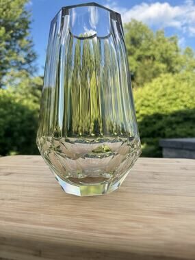 Josef Hoffmann Moser Art Deco Octagonal Faceted Glass Vase 8" Light Honey Amber